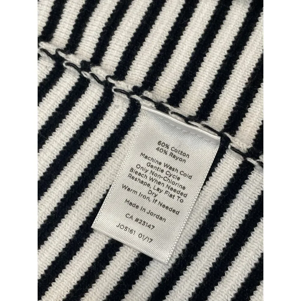 Talbots Size M Open‑Knit Blazer White With Black Stripes Button Detail